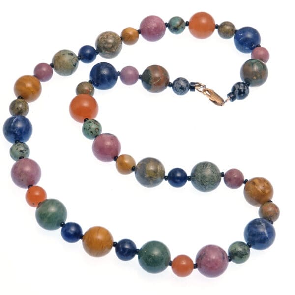 Colorful cluster of polished semi-precious stone beaded necklace