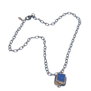 Pewter and polished 16 bluestone necklace