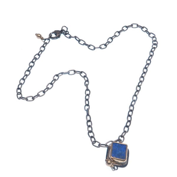 Pewter and polished 16 bluestone necklace